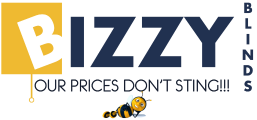 Bizzy Blinds logo featuring a cheerful bee mascot alongside the brand name and tagline 'Our Prices Donโt Sting!' Representing high-quality, affordable made-to-measure blinds, this logo encapsulates the friendly and customer-focused ethos of the brand.