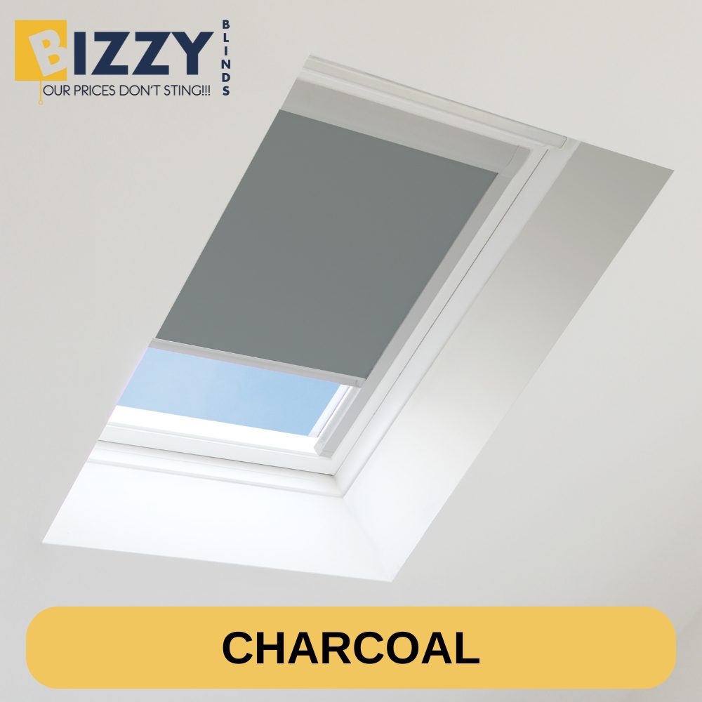 Image of a Velux Window Blinds In the colour charcoal grey on Bizzy Blinds www.bizzyblinds.ie