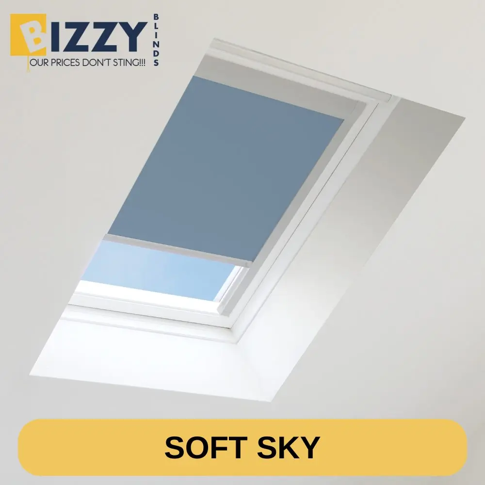 Image of a Velux Window Blinds In the colour soft sky blue on Bizzy Blinds www.bizzyblinds.ie